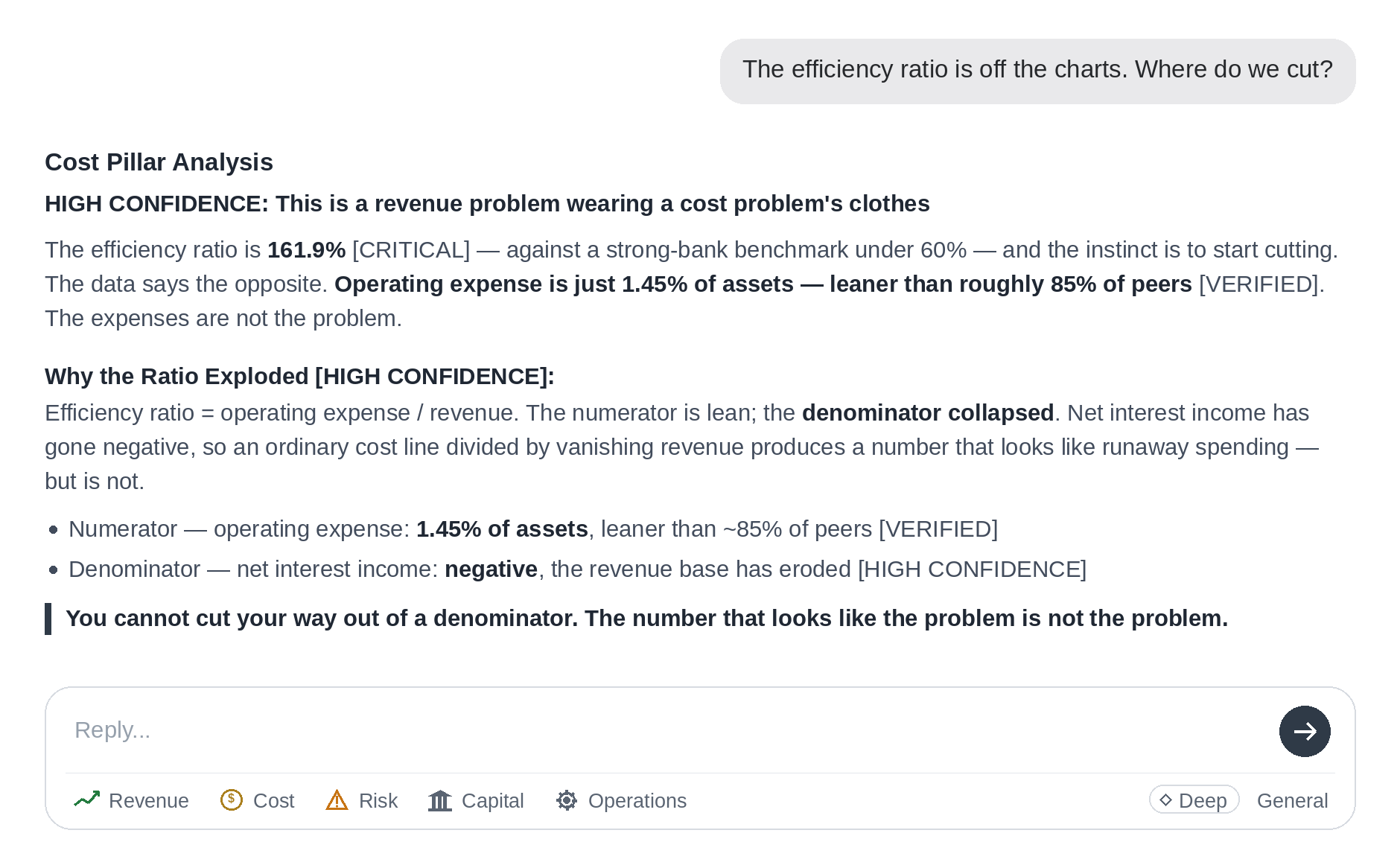 TBPI conversation — the efficiency ratio is off the charts, where do we cut